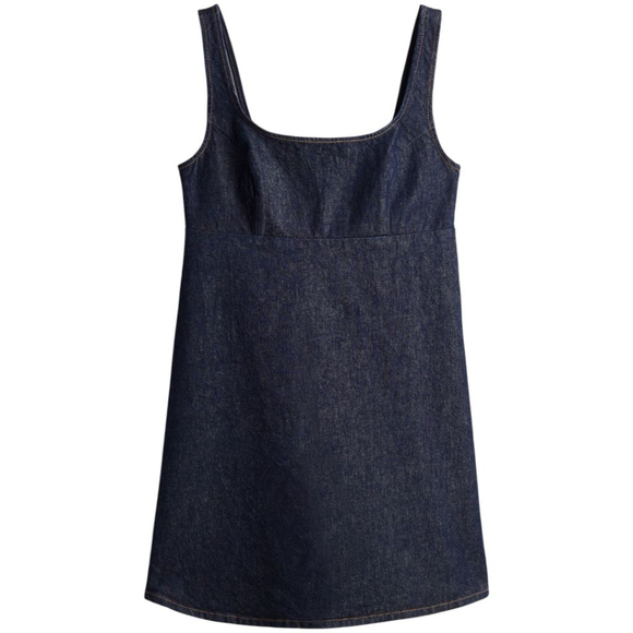 H&M Denim Babydoll Penafore Jumper Dress Dark Denim Small New with Tags - Picture 3 of 9